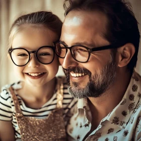 Smiling Father and Daughter Wearing Glasses