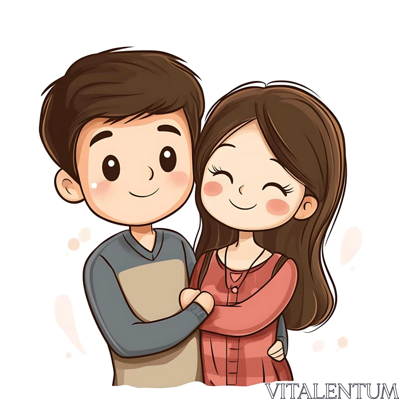 AI ART Affectionate Cartoon Couple Illustration