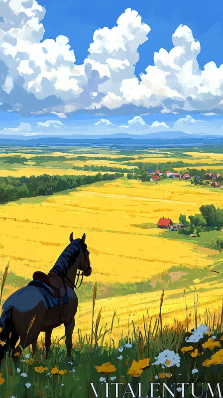 Tranquil Fields and Horse AI Image