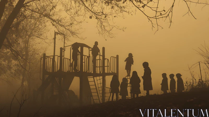 Foggy Playground Silhouettes AI Image