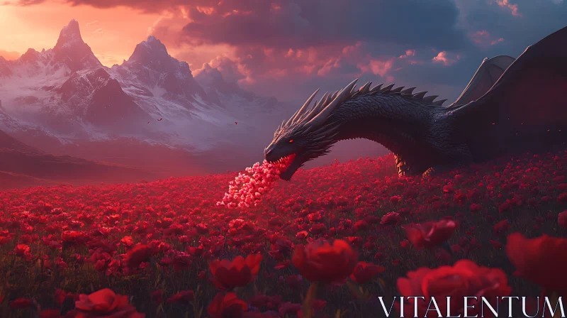 AI ART Dragon and Flowers in Mountain Meadow