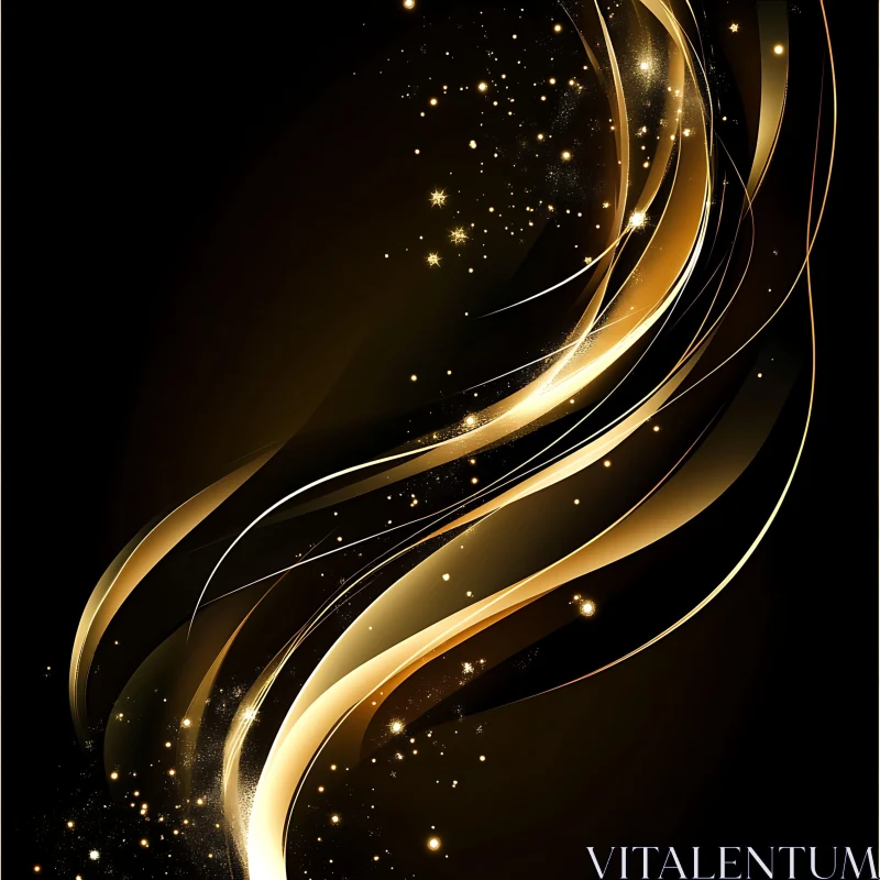AI ART Abstract Golden Curves on Black