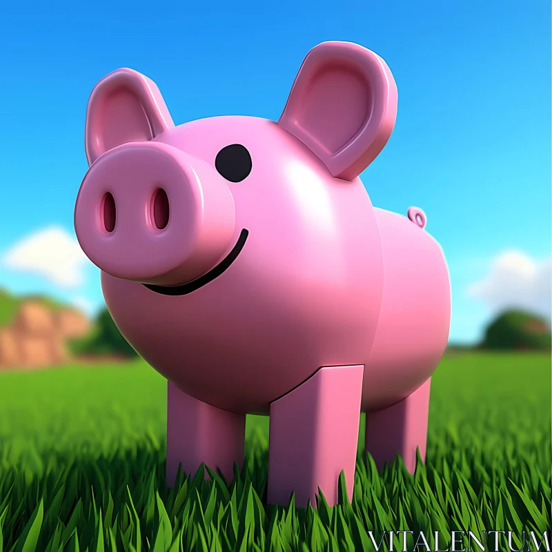 Cartoon Pig on Grass AI Image