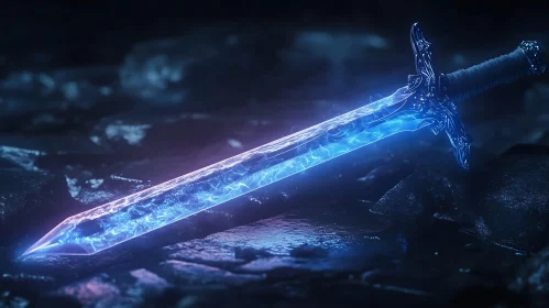 Mystical Glowing Sword on Stone