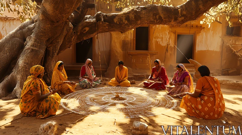 AI ART Women Drawing Circle Pattern on Ground