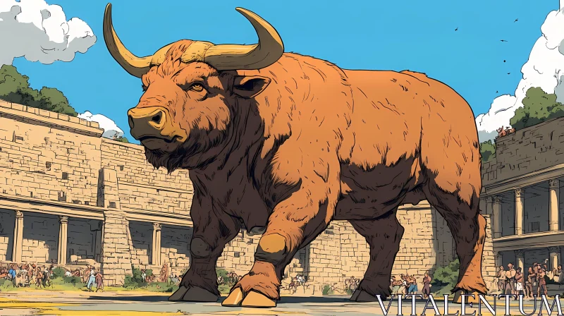 Powerful Bull in Stone Arena AI Image