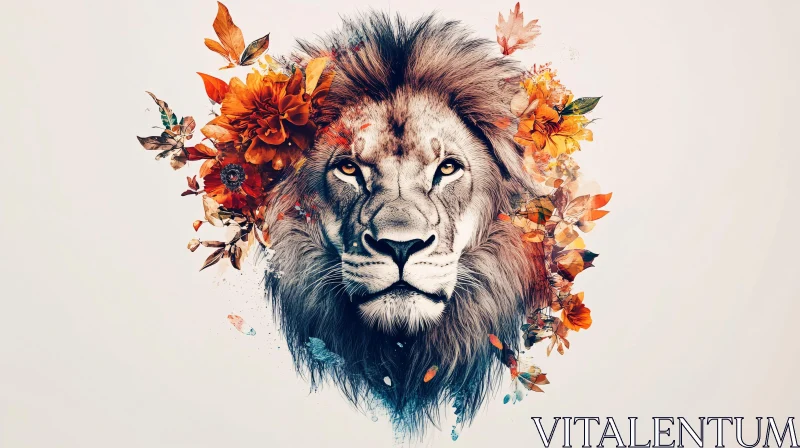 Floral Lion Art AI Image