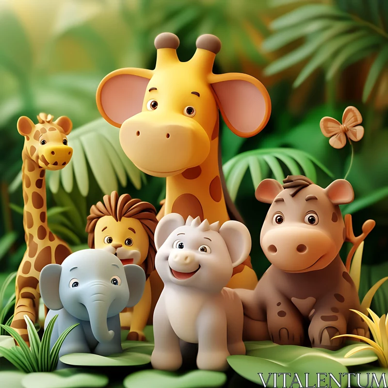 Cute Safari Animals in the Jungle AI Image