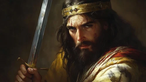 Crowned King Holding Sword