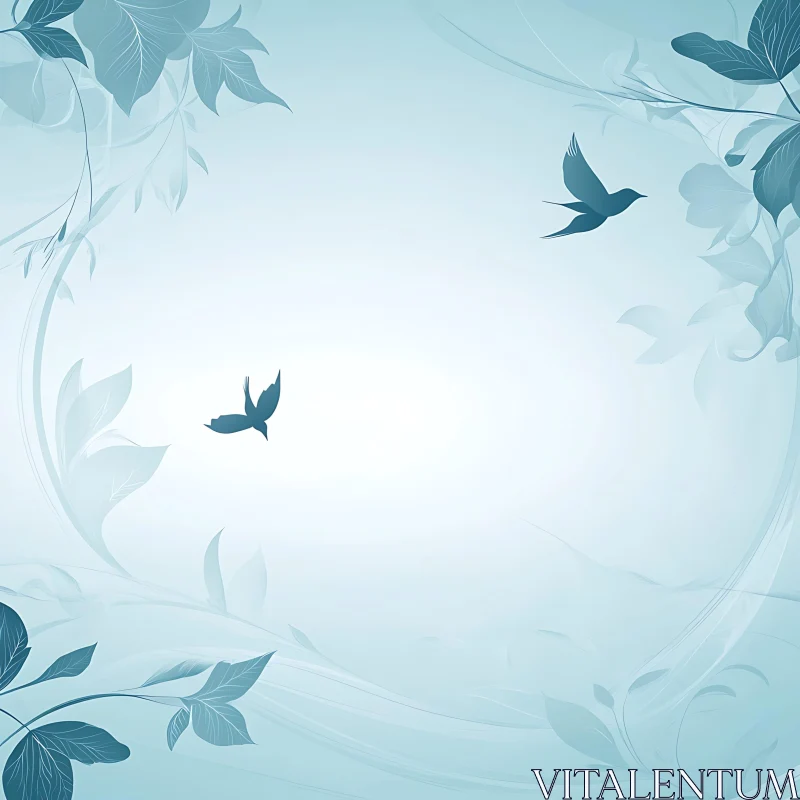 Birds in Blue Floral Design AI Image