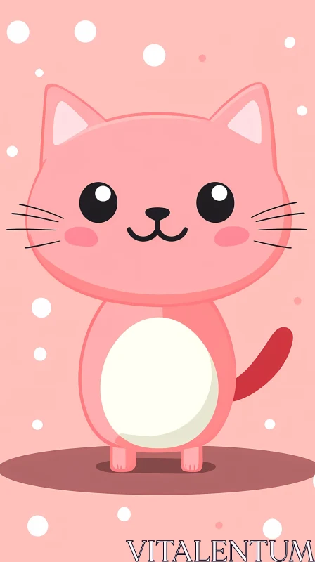 Whimsical Pink Cat Cartoon Art AI Image