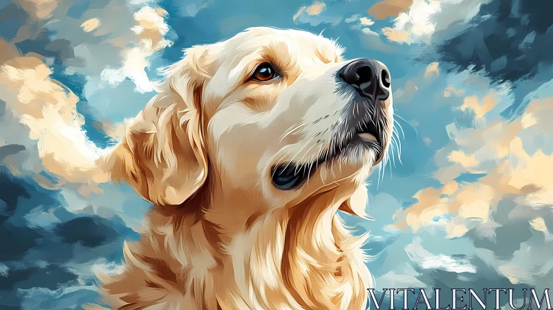 Dog Painting with Cloudy Background AI Image