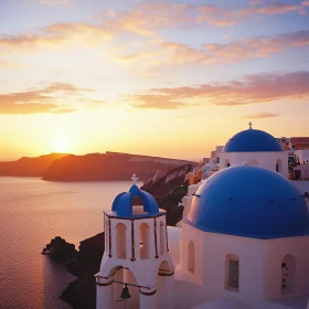 Greek Island Sunset Over White Buildings
