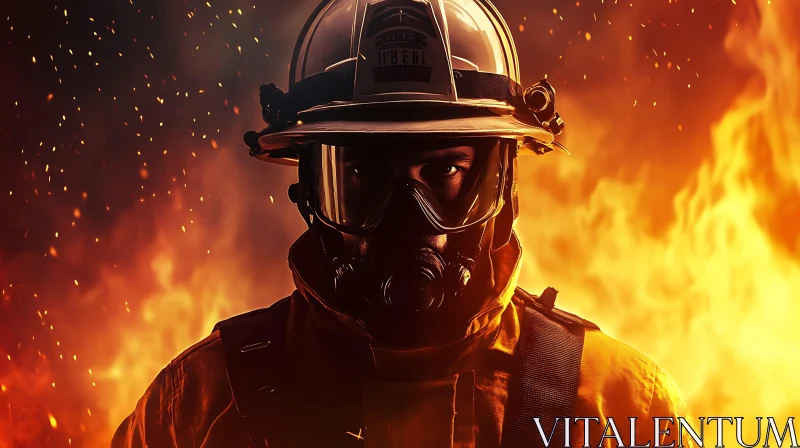 Brave Firefighter in Action Against Flames AI Image