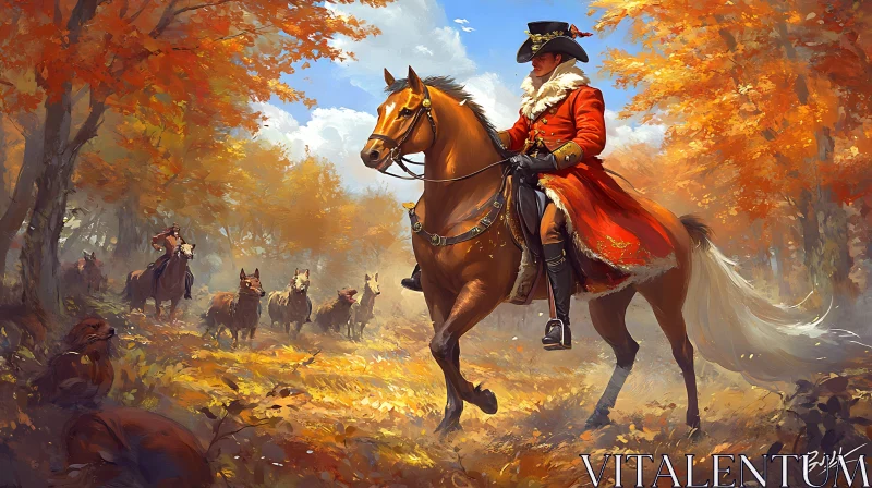 AI ART Equestrian Scene in Fall Colors