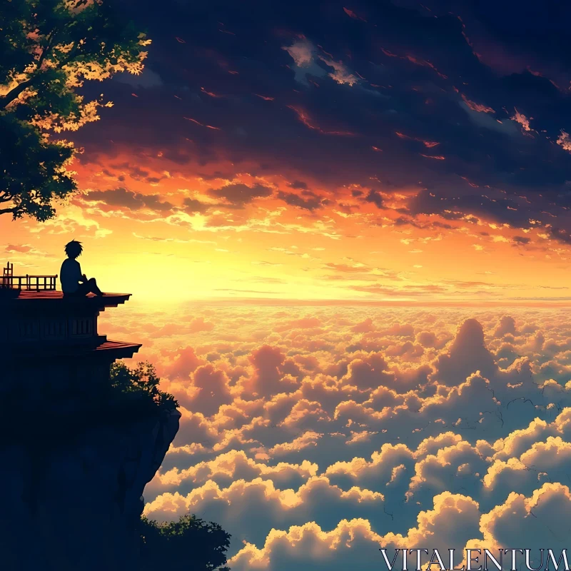 AI ART Cliffside Contemplation at Sunset