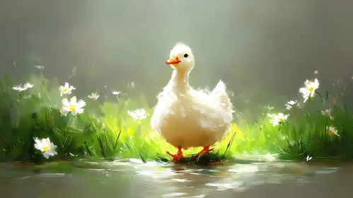 Duck in Flowered Pond