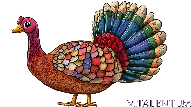 Whimsical Turkey with Rainbow Feathers AI Image