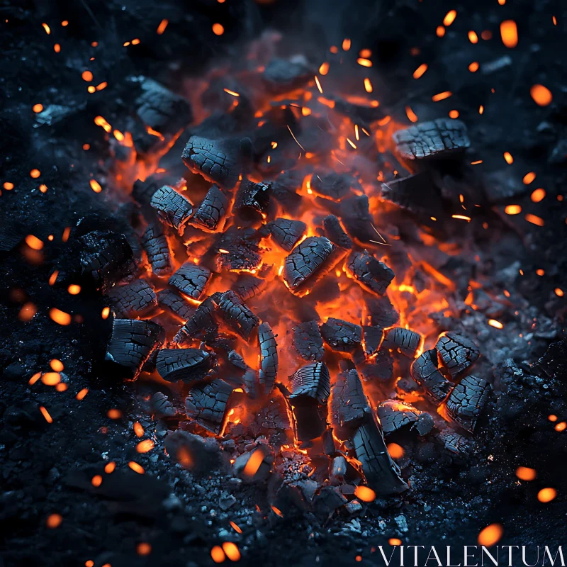 Glowing Embers and Charcoal in Fire AI Image