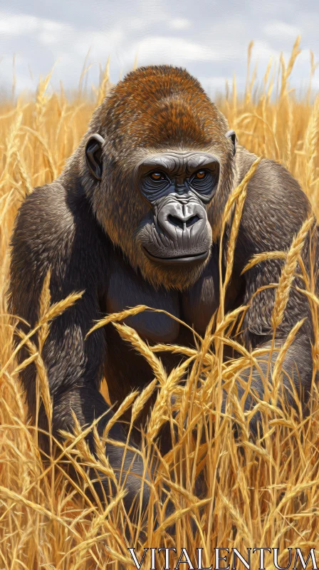 Majestic Gorilla in the Grass AI Image