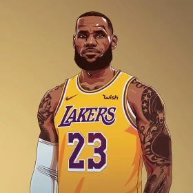 Artistic Illustration of LeBron James in Lakers Uniform