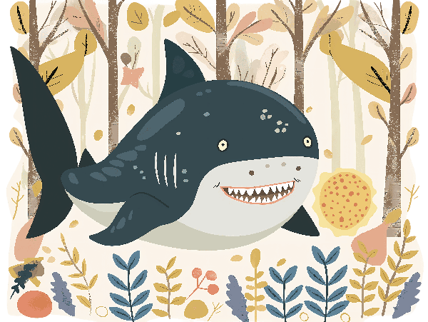 Playful Shark in Nature Illustration POD Design