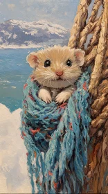 Hamster in Blue Yarn Hammock