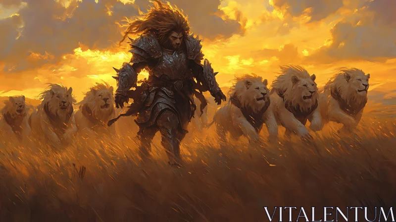 AI ART Armored Warrior with Lions