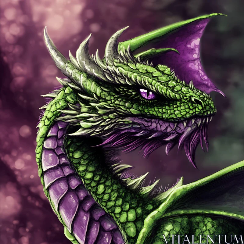 AI ART Emerald Dragon with Violet Gaze