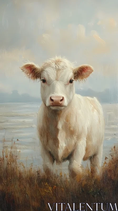 Serene Cow in Countryside AI Image