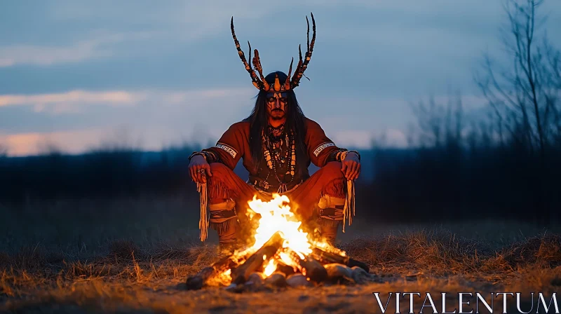 AI ART Man with Antlers by Fire