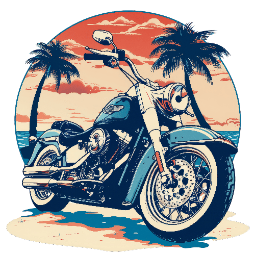 Harley-Davidson Motorcycle on Beach at Sunset