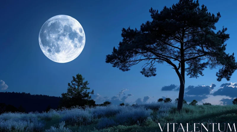 Moonrise Over Lavender Field - Serene Landscape AI Image