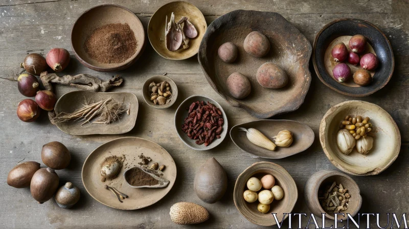 Natural Objects Flat Lay Composition on Wooden Table AI Image