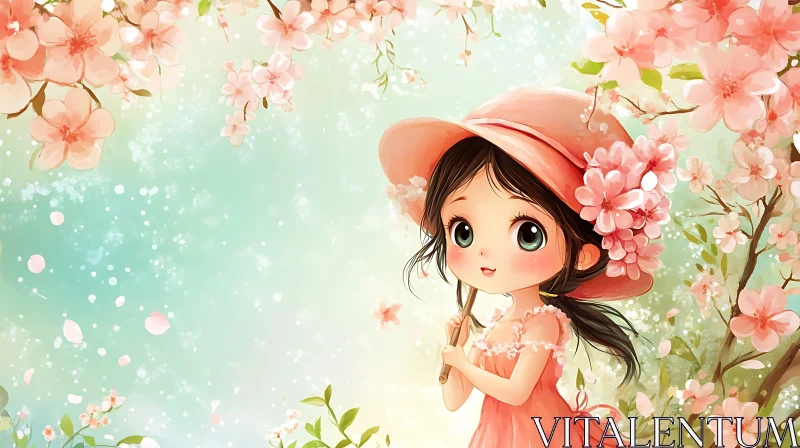 Springtime Girl with Floral Hat AI Image