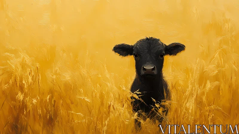 Young Calf Amidst Golden Grasses AI Image