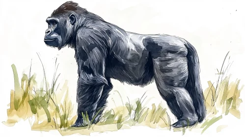 Gorilla Illustration in Grassland