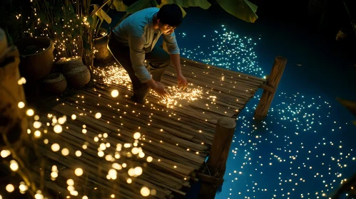 Person on Dock with Lights