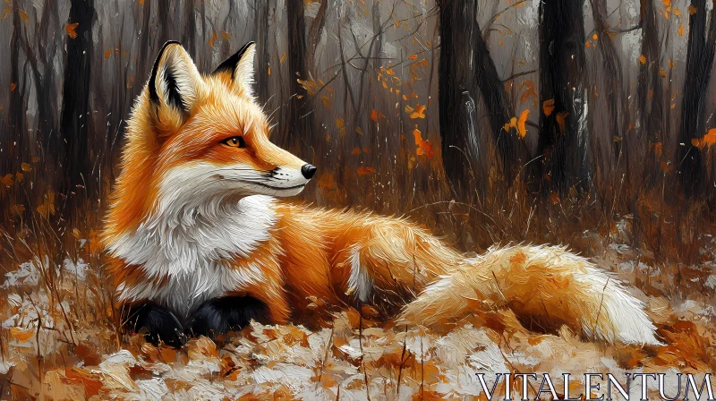 Serene Fox Resting in Nature AI Image