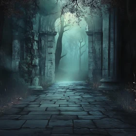 Ancient Archway in Misty Forest