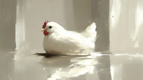 Serene White Chicken Artwork