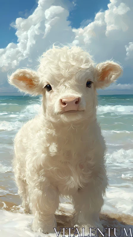 AI ART A Charming Cow by the Ocean