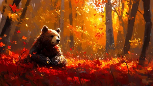 Serene Bear in Vibrant Autumn Forest