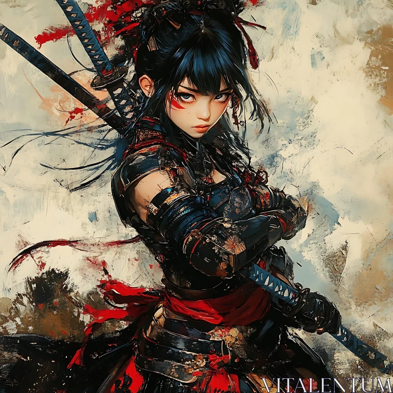 AI ART Female Samurai Warrior with Dual Swords