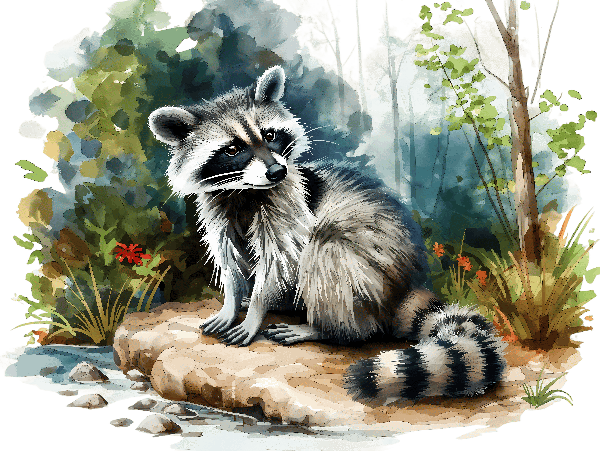 Serene Forest Raccoon Art POD Design