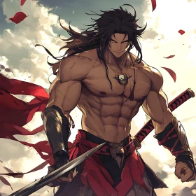 Muscular Anime Man with Sword