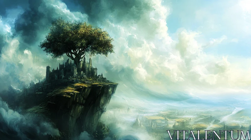 Castle on a Cliff with Dreamy Landscape AI Image