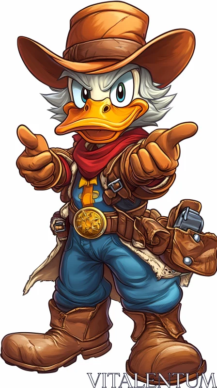 Cowboy Duck in Cartoon Style AI Image