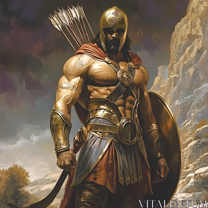 AI ART Illustration of a Warrior in Golden Armor