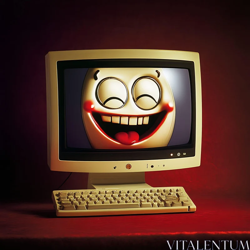 Vintage Monitor Showing Happy Cartoon Face AI Image